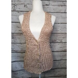 bebe Chunky Knit Button Up Champagne Color Vest Large